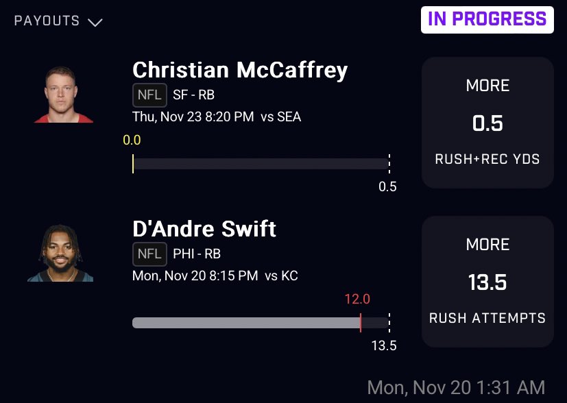 Tuff break with what seemed like a lock in Swift…especially in a rain game 🥲 All of these plays cashing if swift hits 😪 But hey that’s betting…On to the next! #PrizePicks #PrizePicksNBA #DFS #PrizePicksNFL #sportsbettingpicks