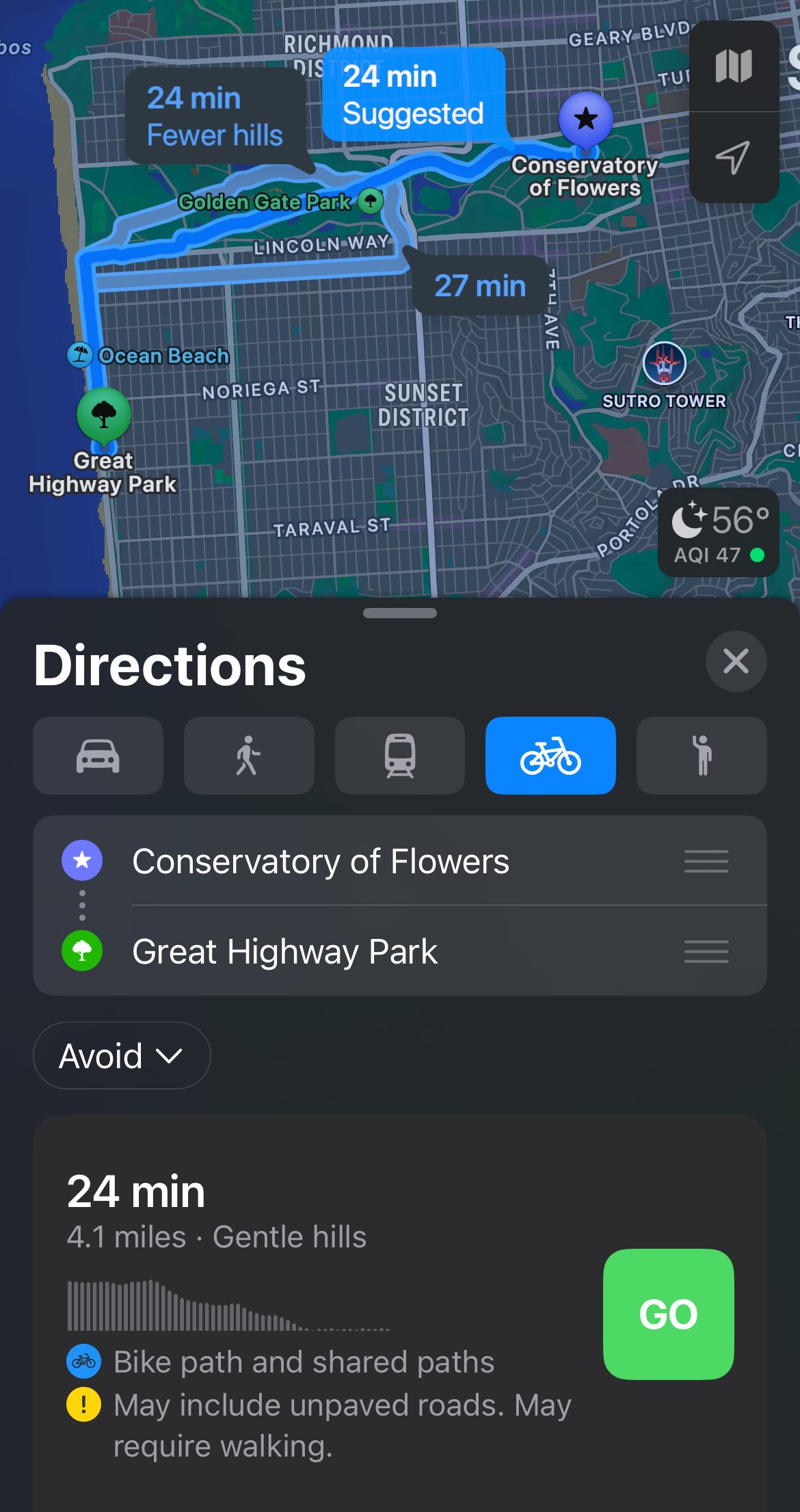 Google maps top bike speed assumption