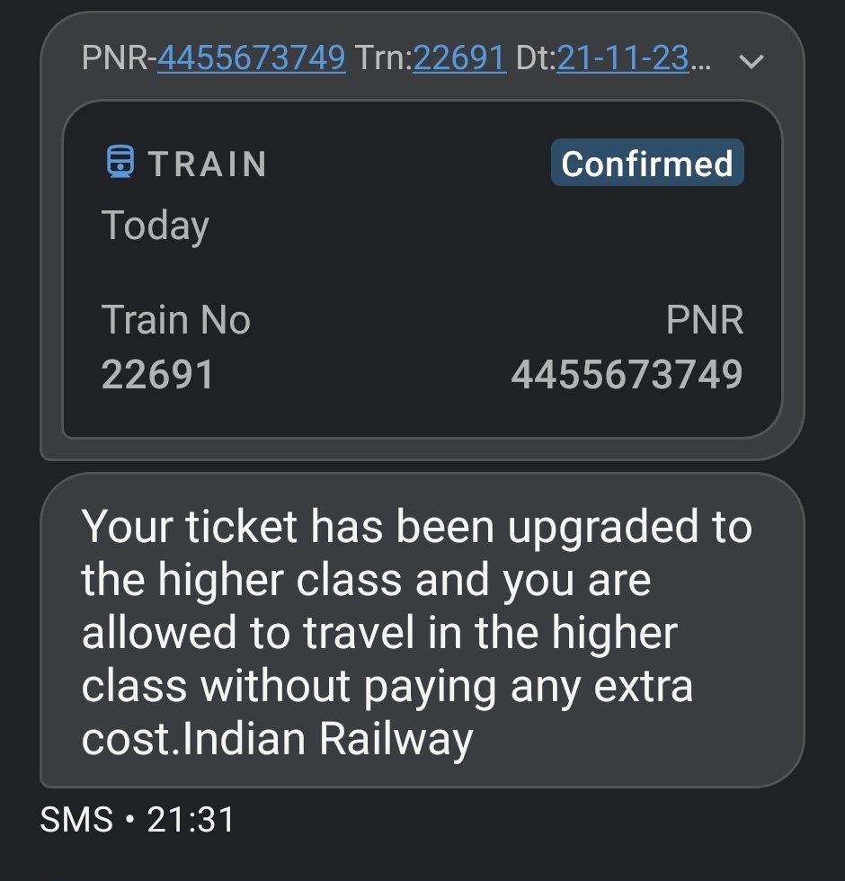 RAKESHPRASAD316's tweet photo. @indianrail  Lovely text received from Indian Railways
We love 💕 you Indian railways #IndianRailways https://t.co/3Cvo2TNonR