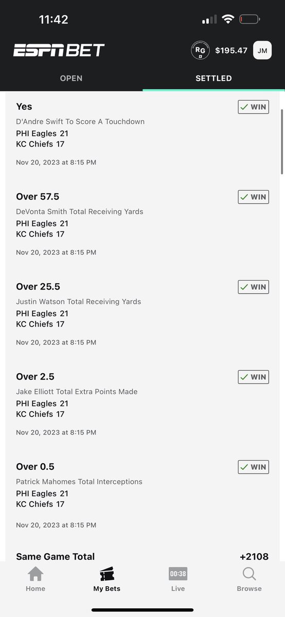 MintsTrades's tweet image. +2100 Eagles Chiefs Parlay✅