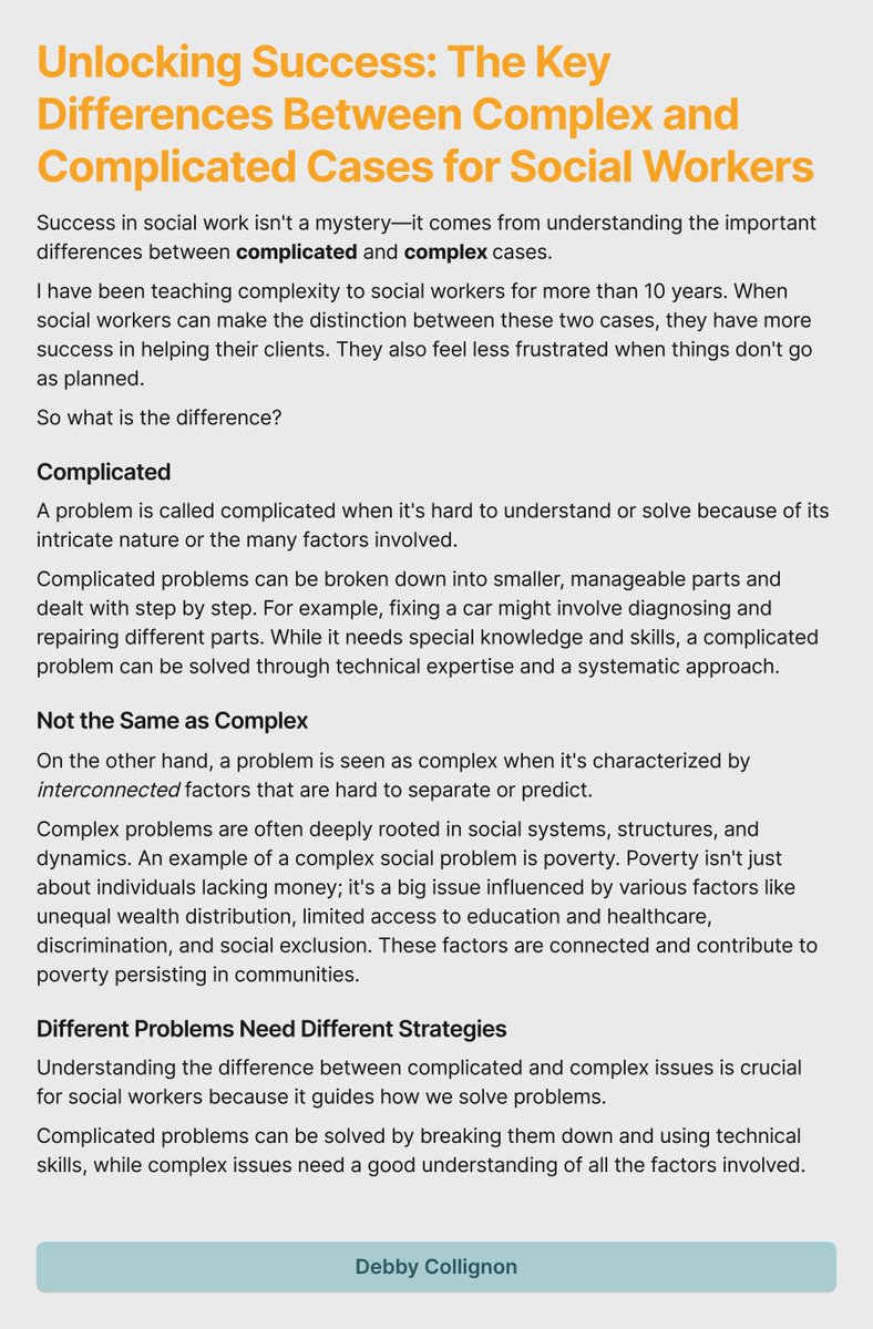 Unlocking Success: The Key Differences Between Complex and Complicated Cases for Social Workers

#SocialWork #ComplexityInSocialWork #ComplicatedVsComplex #ProblemSolvingSkills #PracticalInsights #SocialWorkTips #FrustrationFreeSocialWork #SocialWorkInsights