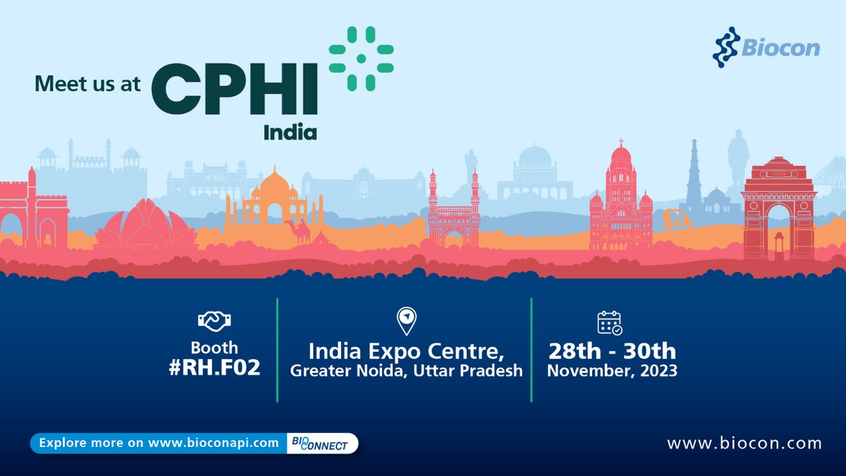 #Biocon is excited to be at #CPHIIndia and look forward to meeting our customers and partners to share our latest developments with them! Visit our team at booth #RH.F02.