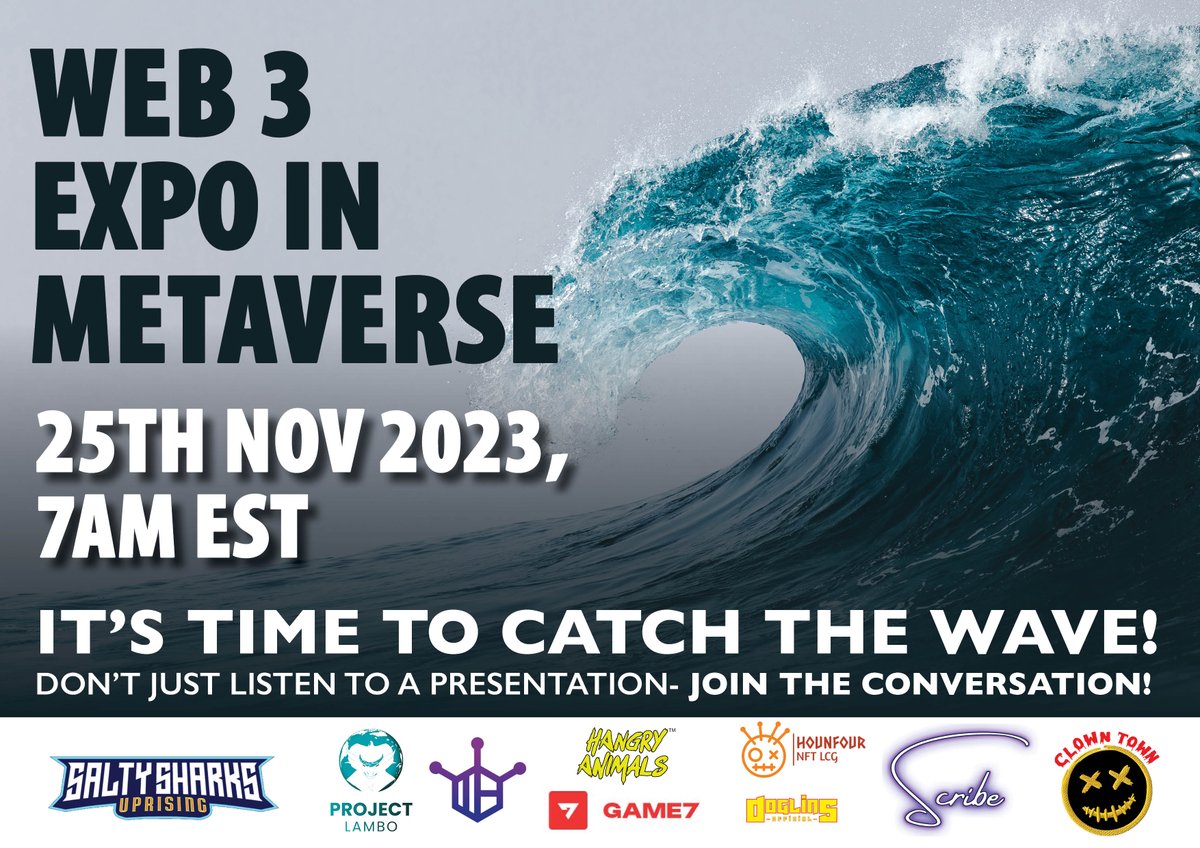 SaltySharksAM's tweet photo. Don't miss THIS ‼️
The 2nd Web 3 Expo in Metaverse 👀🪙

@projectlamboio @G7_DAO @NftScribeIO @HangryAnimals @meta_builders @Hounfour @TheClownTownNFT @DoglinsNFT @SaltySharksAM 
#Web3ecosystem  #Web3Games 

https://t.co/UL5jpS7cSC

Mobile, Tablet, VR, PC, Mac. One click to join. https://t.co/uy0jsip21b