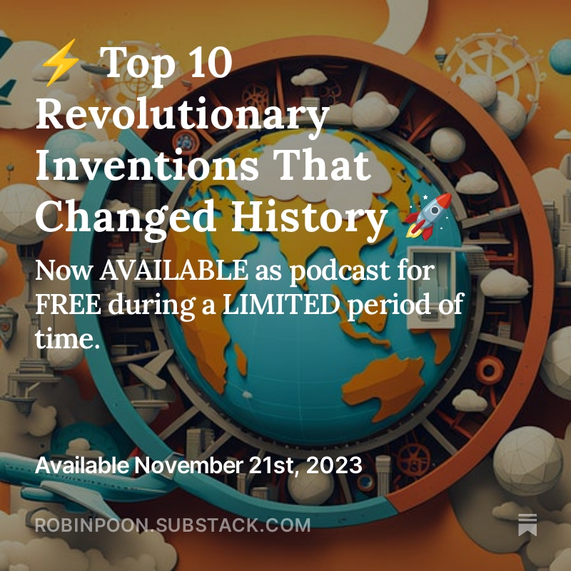 robinpoon10's tweet photo. Revolutionary Inventions: A Whimsical Journey with WitWorks 🚀🌍

#RevolutionaryInventions #GameChangers #Humor #History #WitWorks

Now available as a podcast 🎙️ exclusively on:
https://t.co/Uc7P7UuhfD https://t.co/WpOBdvXlLw
