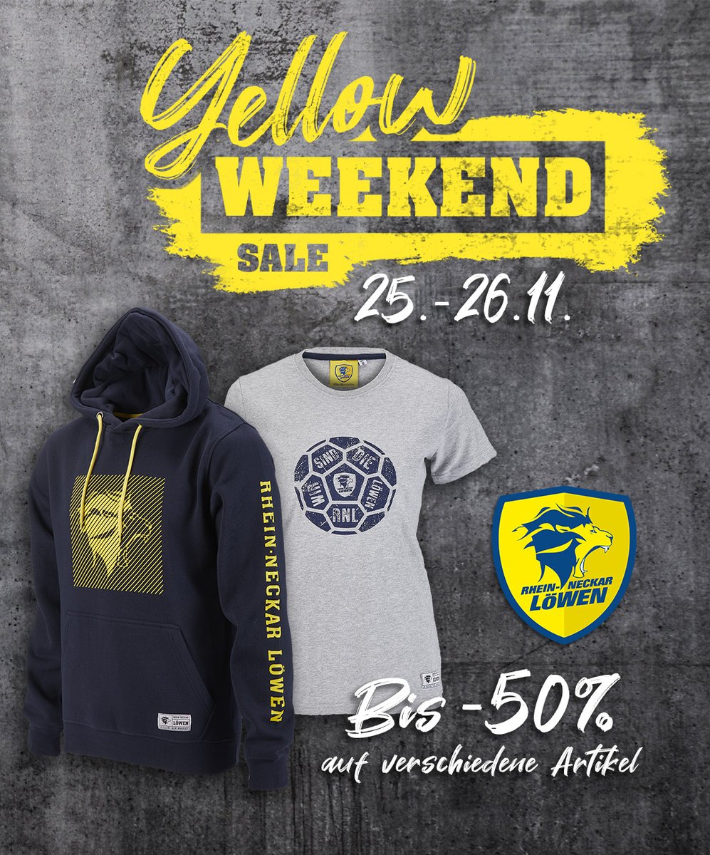RNLoewen's tweet photo. 🟡 YELLOW WEEKEND! 🟡 Spart jetzt bis zu 5️⃣0️⃣% auf verschiedene Artikel in unserem Fanshop! 🛒 Hier geht´s zu den Angeboten 📲 https://t.co/l8xT9Lebyy #rnl #rnloewen #handball #yellowweekend https://t.co/ls5SLpaqc5
