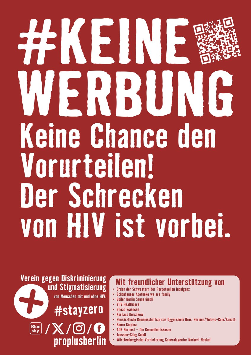 proplusberlin's tweet photo. #keineWerbung

Keine Chance den
Vorurteilen!
Der Schrecken
von HIV ist vorbei.

Alle unsere Plakate zum Download oder kostenlosen bestellen unter: https://t.co/RvSzmrV5wr

#proplusberlin #stayzero #weltaidstag  #community #networking #vernetzung #UequalsU #HIV #selbsthilfe https://t.co/1yKQpncPSr