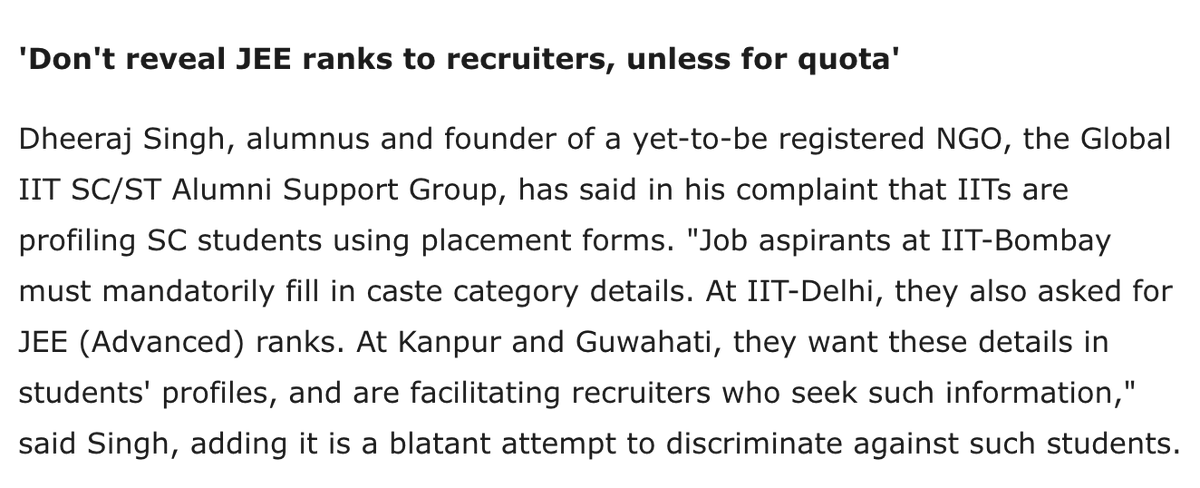 talk2anuradha's tweet photo. You revealed your JEE ranks-

when you needed Reservation
when you needed IIT seat with low cutoffs
when you needed fee waiver/scholarship

Then, why're you embarrassed to reveal your JEE rank during placement?

If 4 years in IIT cannot help with victim mindset, nothing can. https://t.co/MDdUE6Kouv