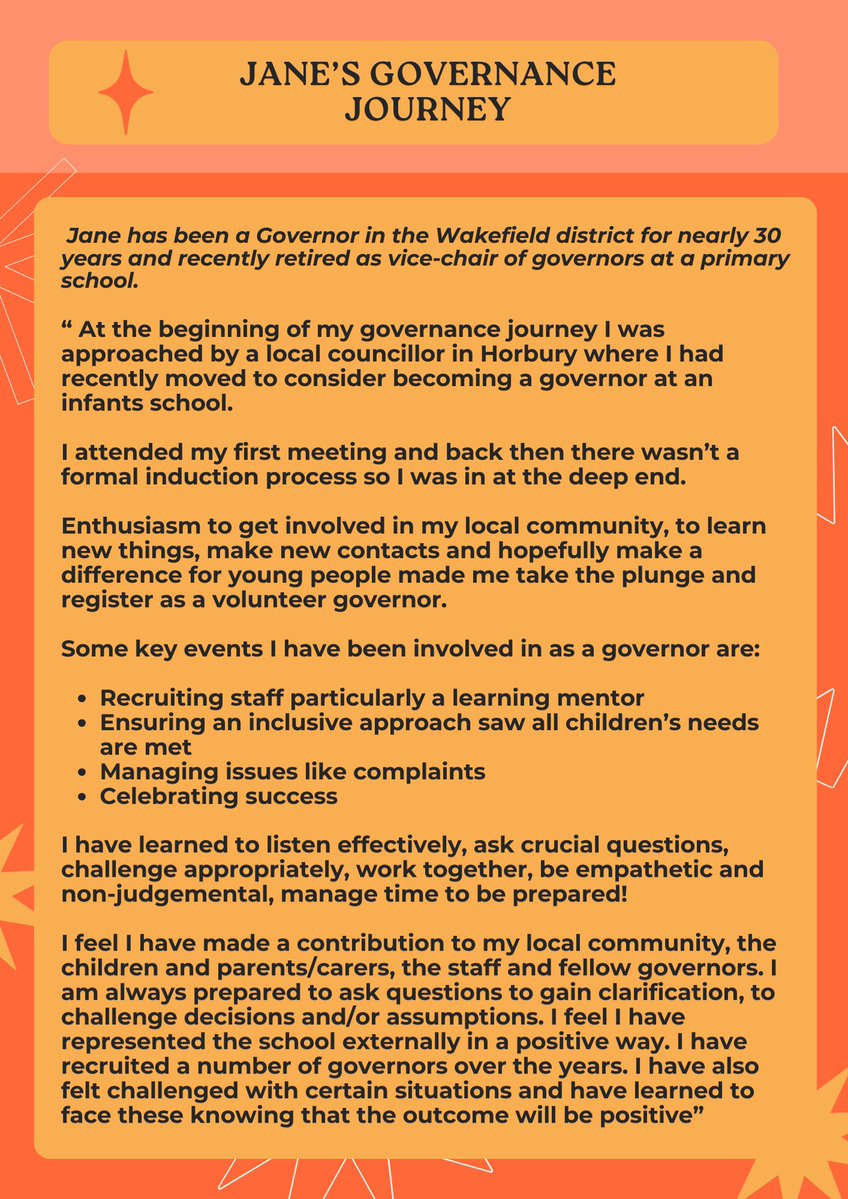 Want to contribute to your local community? 🤔

Here’s how Jane did her bit to give back to her community and her experiences of being a School Governor 🙋‍♀️ ⬇️

You could do the same. Find out how here 👉 bit.ly/3vFu4pb

#WakefieldOnBoard #Governance