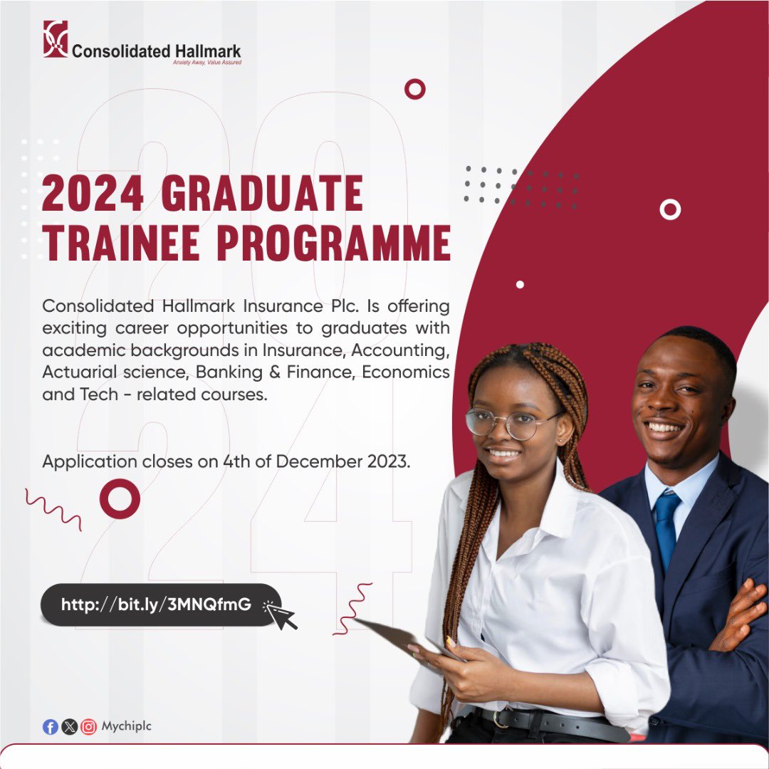HallmarkHmo's tweet image. Kickstart your career journey with CHI PLC, where opportunities for growth, learning, and building a rewarding career path await.

Apply now to embark on a fulfilling professional adventure with CHI PLC.

#GraduateTraineeProgram #Hallmarkhmo #HelathIsBae