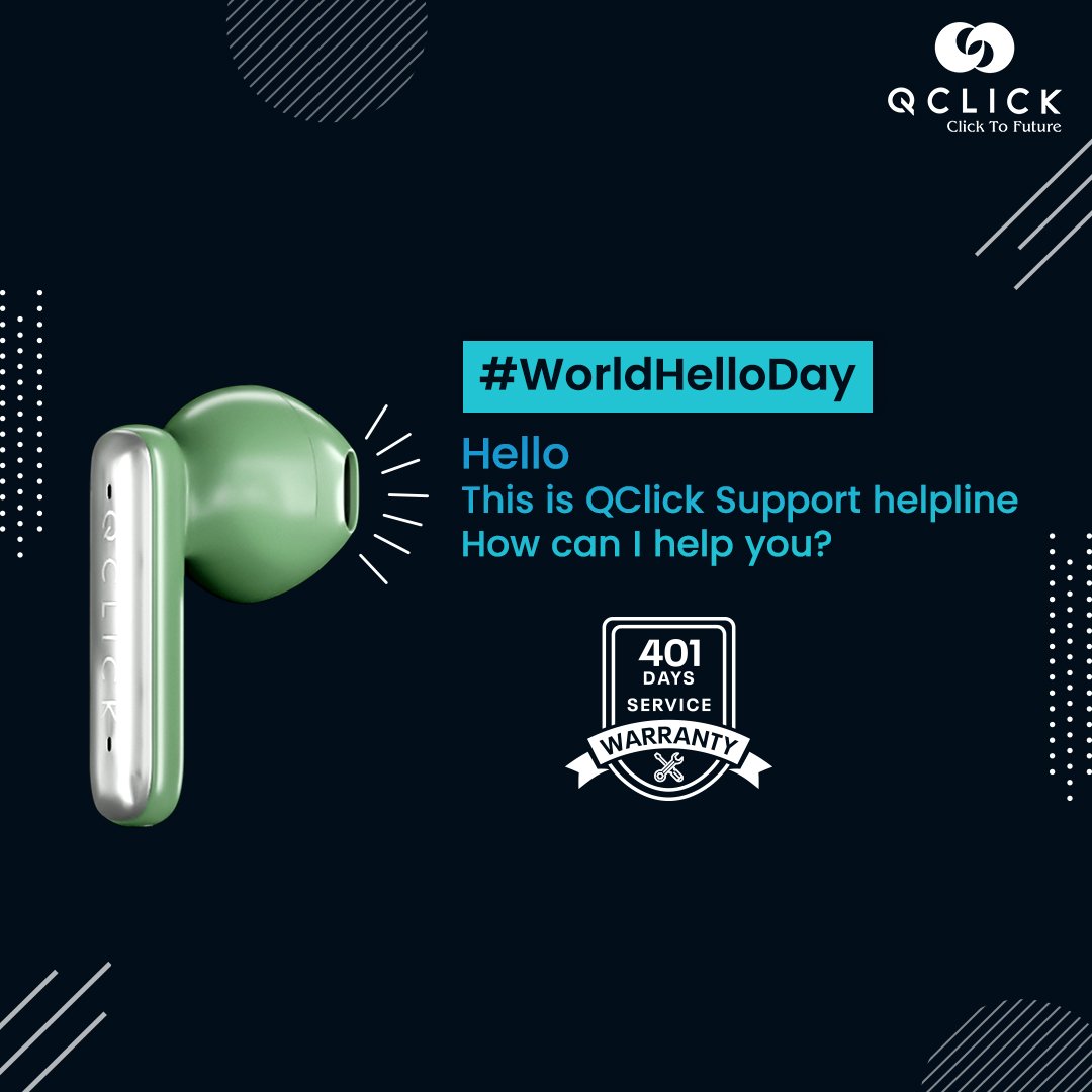 QClickGadgets's tweet photo. Celebrating #WorldHelloDay Say hello to #QClick Support Helpline! Need assistance with Blues 1 earbuds? We've got you covered & these earpieces are available with 401 Days Service Warranty!
#QClickSupport #HelloQClick #CustomerService #clicktofuture #blues1 #indiaclicks https://t.co/hkJpu5pAkD