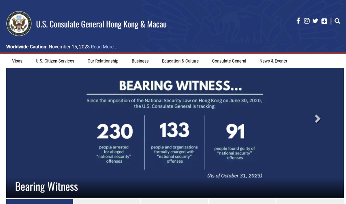 On November 1st, @USAinHKMacau added a new landing page to their website, listing NSL arrests, number of charges, and the number of those found guilty under National Security Law.

hk.usconsulate.gov