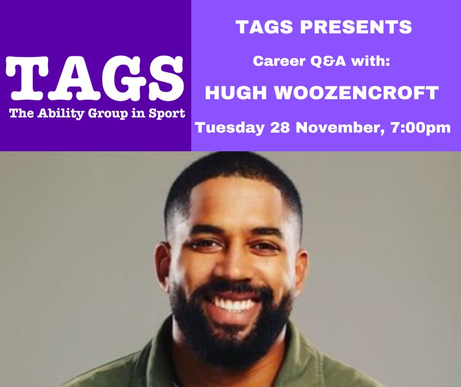 FREE WEBINAR! TAGS is delighted to confirm we will be holding an online career Q&A on Tuesday 28 November with sports presenter @HughWoozencroft ⏰ 19:00-20:00 Open to all aspiring to work in the industry. Register here: docs.google.com/forms/d/1LcV7h… *100 places available