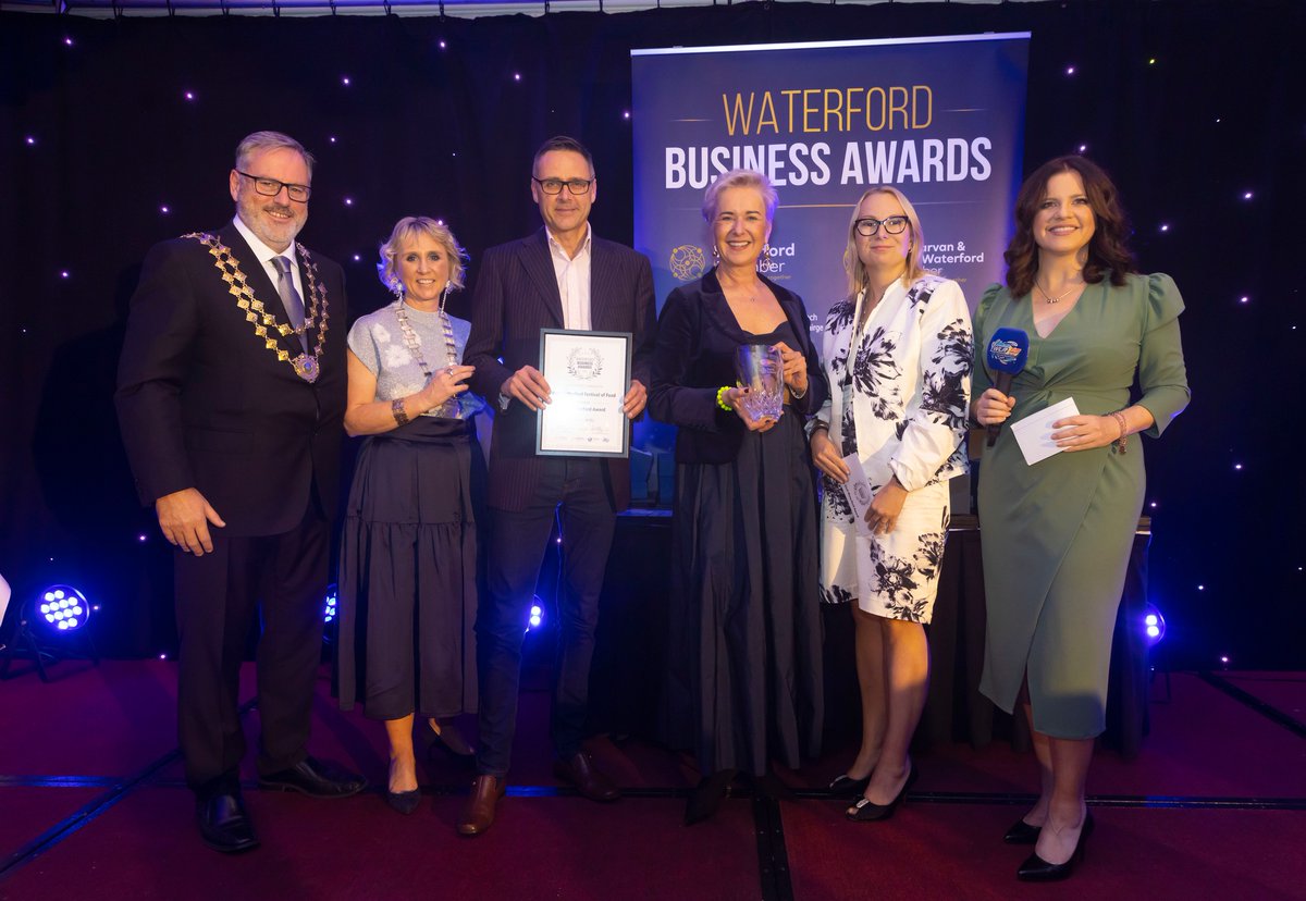 We are thrilled to celebrate winning the 'Visit Waterford Award' Waterford Business Awards. Thank you to all involved in the running of the festival, sponsors, friends of the festival, our supporters and attendees. #wbs2023 #wwfof #Tourism #Awards #Food