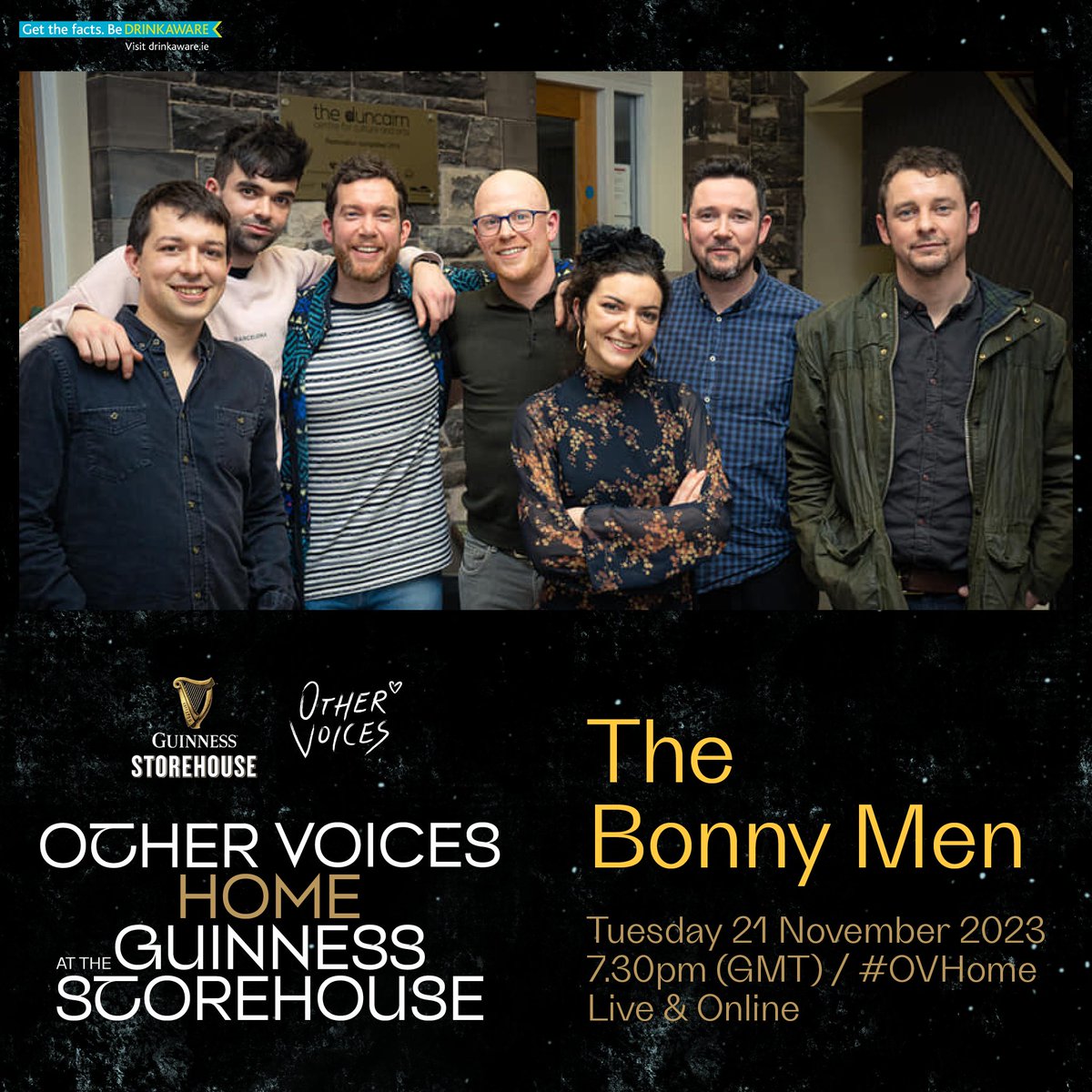 OtherVoicesLive's tweet photo. Vital trad seven-piece @TheBonnymen take over a decade of collective experience to shape a sound that walks the fine line between Traditional Irish with a vibrant contemporary style, all underpinned with unique driving arrangements ✨

Tonight we get to see their extraordinary talent live in action as part of #OVHome

Stream their full set live from the @homeofguinness tonight at 7.30pm https://t.co/kISPy4icEc