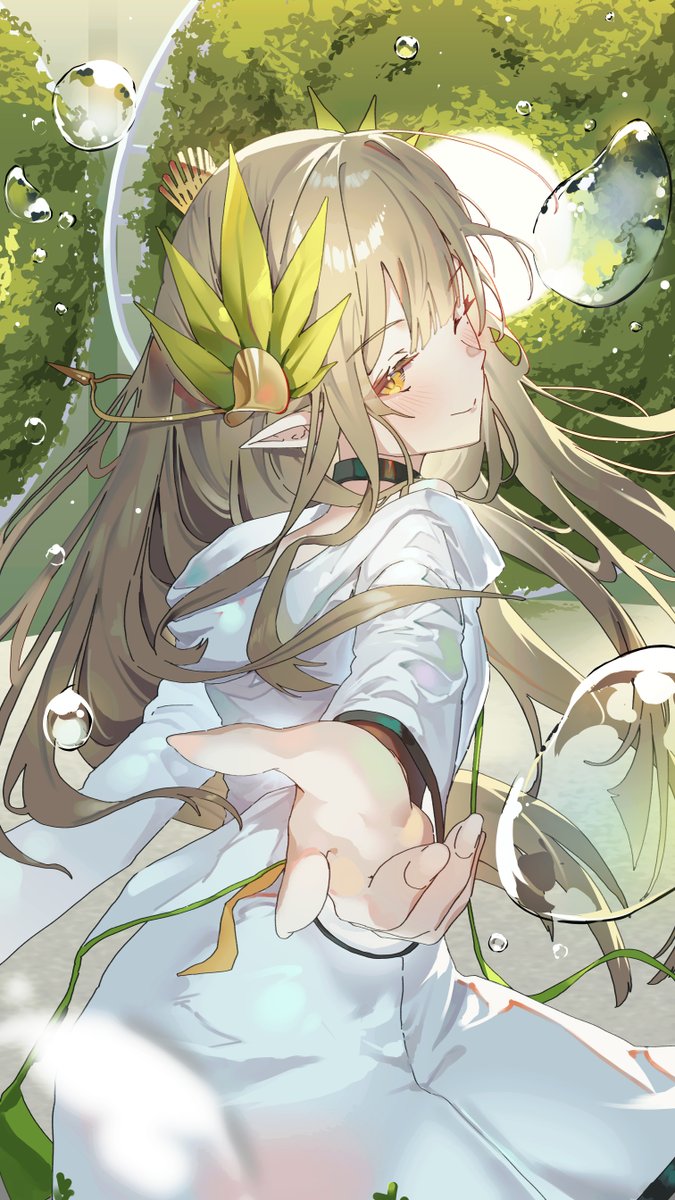 muelsyse (arknights) 1girl pointy ears long hair solo hair ornament looking at viewer one eye closed  illustration images