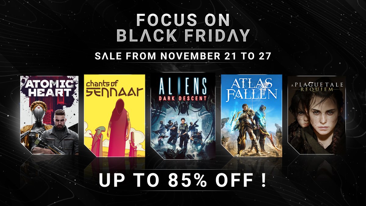 Our Focus on Black Friday sale is live! From November 21 to 27, get up to 85% off on our official store and treat yourself with exclusive games and merch bundles like #APlagueTale, #ChantsOfSennaar, #AtlasFallen and more! 👉 t.ly/EqqXY
