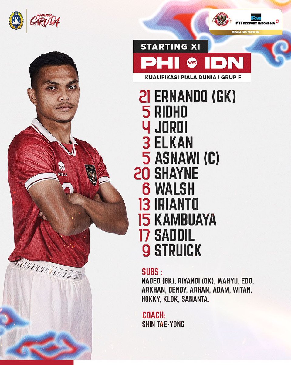 Starting Xl Pertandingan:
Filipina vs Indonesia 
#TimnasDay #BersamaGaruda #GarudaMendunia #WCQ #WorldCupQualifiers #WCQ2026 #InspiringStars
