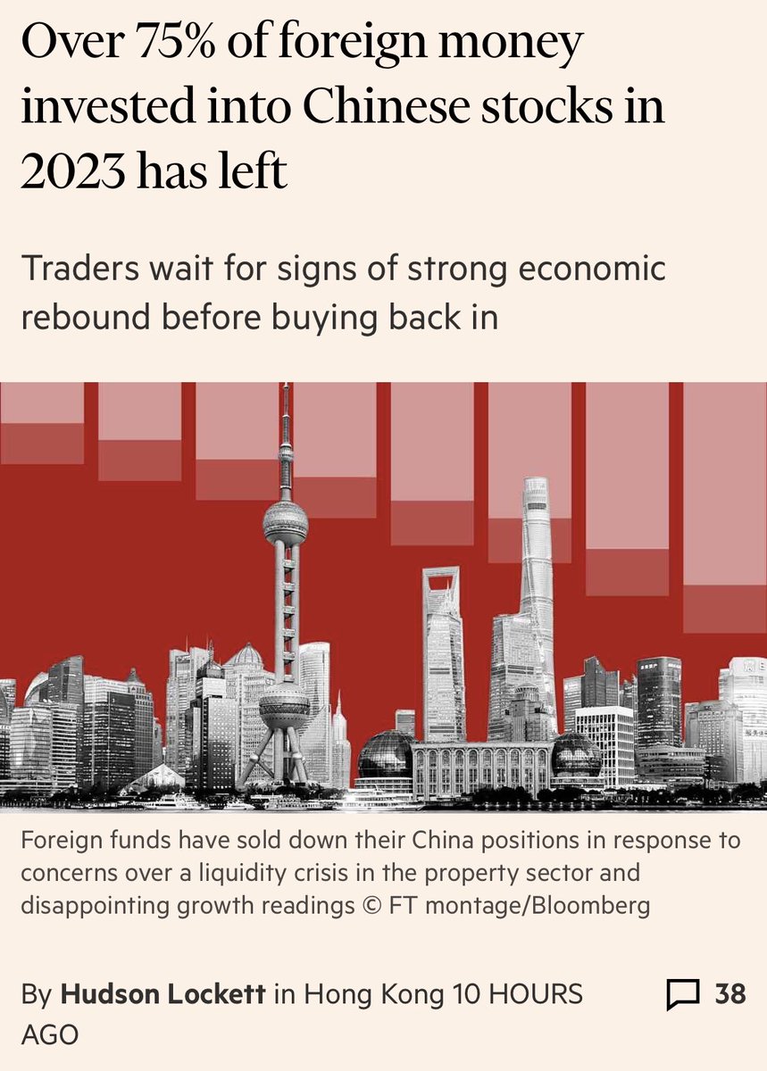 TheresaAFallon's tweet photo. 🇨🇳’s long-term growth numbers just aren’t there.

“More than three-quarters of the foreign money that flowed into China’s stock market in the first seven months of the year has left, with global investors dumping more than $25bn worth of shares despite Beijing’s efforts to restore confidence in the world’s second-largest economy.” 1/