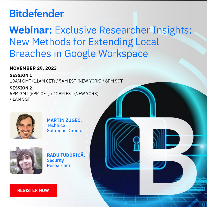 Bitdefender_Ent's tweet photo. During the development of our XDR sensor for #GoogleWorkspace and Google Cloud Platform, we unveiled unknown attack methods, potentially leading to #ransomware or #databreaches. 🌐 

Join this insightful session with the security researcher who discovered these novel pathways: