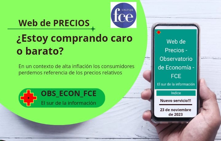 obseconfce's tweet photo. Obs_Econ_FCE @FCE__UNPSJB
El SUR de la información

Un nuevo servicio a la comunidad!!

Desde el jueves 23/11  estarán disponibles los precios de 1 Canasta propia seleccionada (Alimentos, limpieza del hogar y aseo personal)  en nuestra *Web de PRECIOS* obtenida electrónicamente https://t.co/uXATa2AGsw