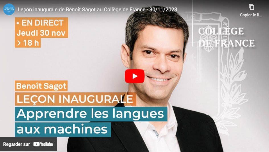 inria_paris's tweet photo. #SaveTheDate 📣 | Le 30 nov., à 18h, suivez en direct la leçon inaugurale de @bensagot (resp. @InriaParisNLP) dans le cadre de sa chaire annuelle #Informatique et #SciencesNumériques : "Apprendre les langues aux machines" @cdf1530. À vos agendas ! 📆
🔴 https://t.co/LEucWcBXua https://t.co/dT6O7htjgp