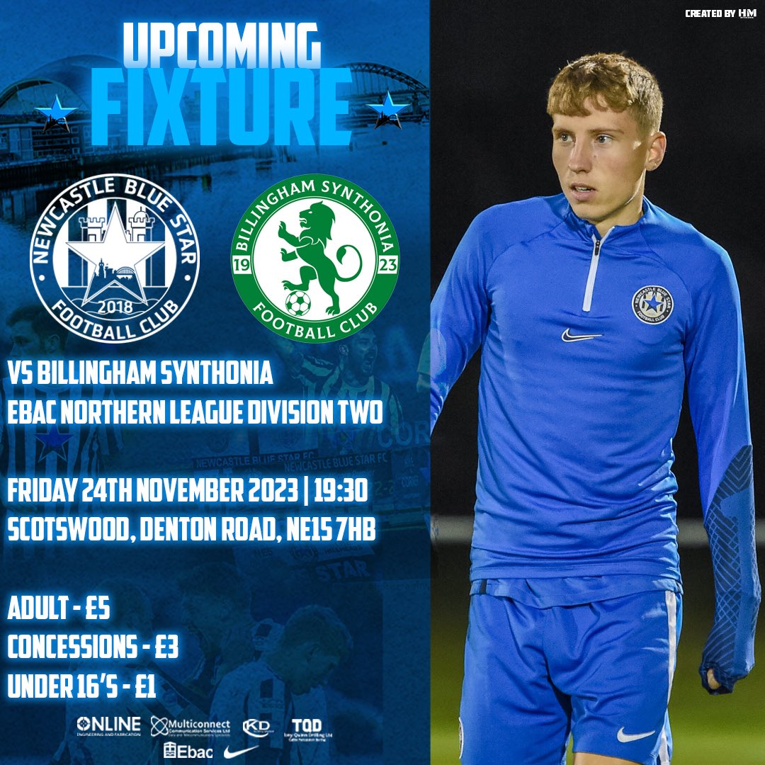 𝙉𝙀𝙓𝙏 𝙐𝙋 | 𝘽𝙞𝙡𝙡𝙞𝙣𝙜𝙝𝙖𝙢 𝙎𝙮𝙣𝙩𝙝𝙤𝙣𝙞𝙖

After seven weeks away…😕

Football finally returns to Scotswood this Friday 😍

Come support the lads as we take on <a href="/Synthonia/">Billingham Synthonia FC</a> 🔵⭐️

#Newcastle #BlueStar