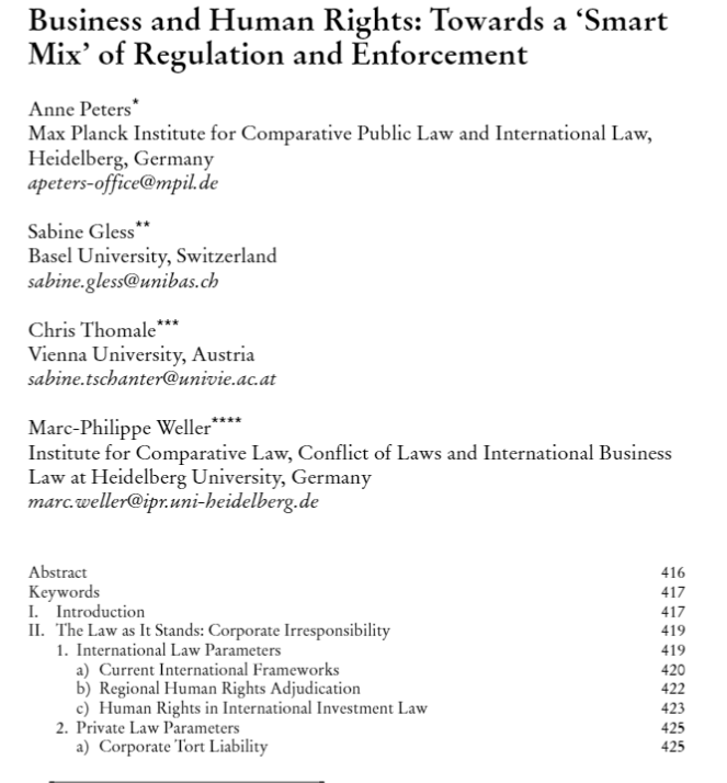 In their paper, @AnnePetersMPIL, Gless, Thomale & Weller delve into EU and UN #BHR regulatory initiatives, urging states to activate public, private, and criminal law against HR abuses by businesses. Read more 👇(bonus point: try to pronounce Lieferkettensorgfaltspflichtengesetz)