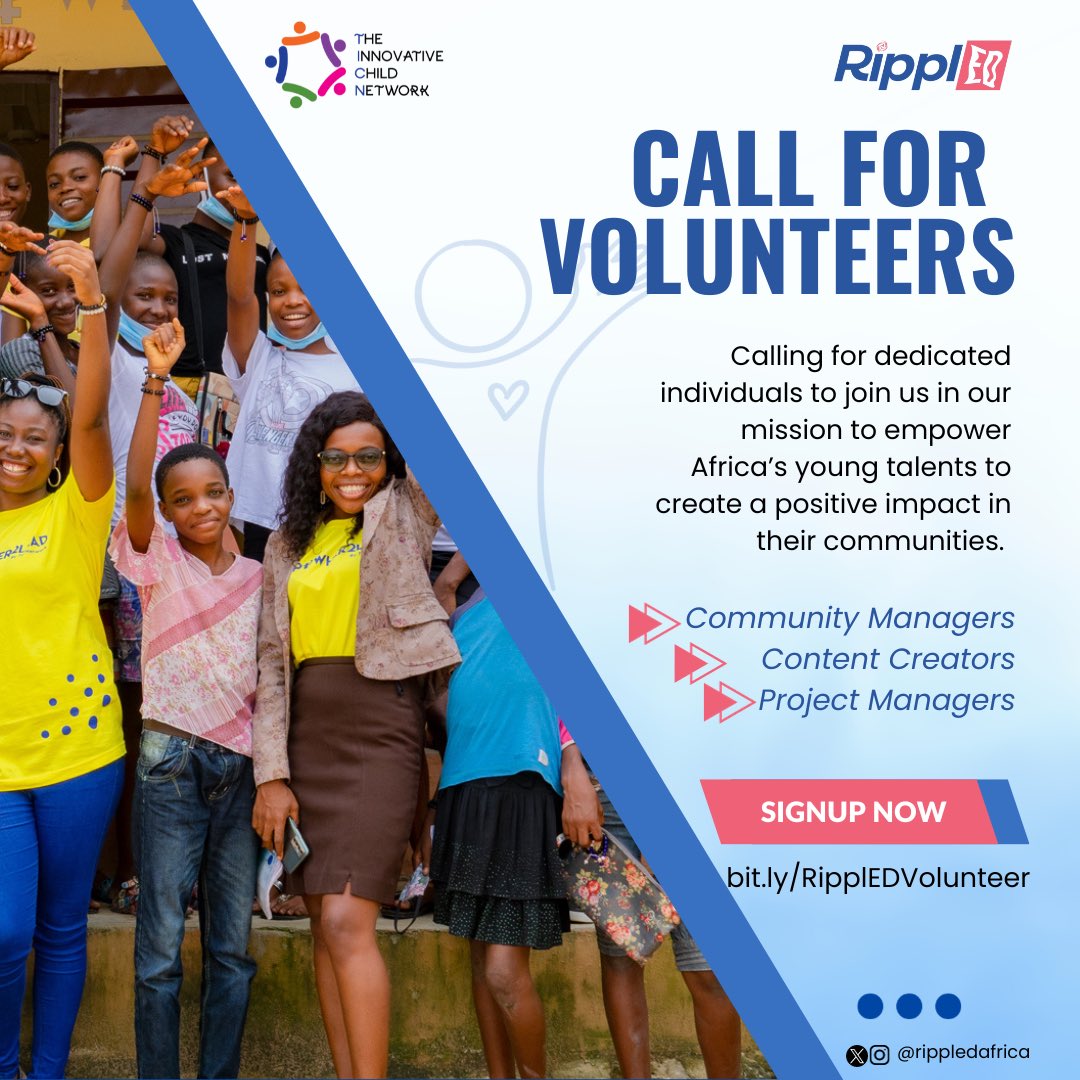 ticnetworkhq's tweet photo. Ready to be a catalyst for change? 

Join us in our mission to empower Africa's young talents for lasting community impact. 

Your skills can make a real difference. 
Sign up now: https://t.co/6lGw8gqQdO

Learn more about RipplED here - https://t.co/slRADjOaHo https://t.co/tHW6JIGzIj