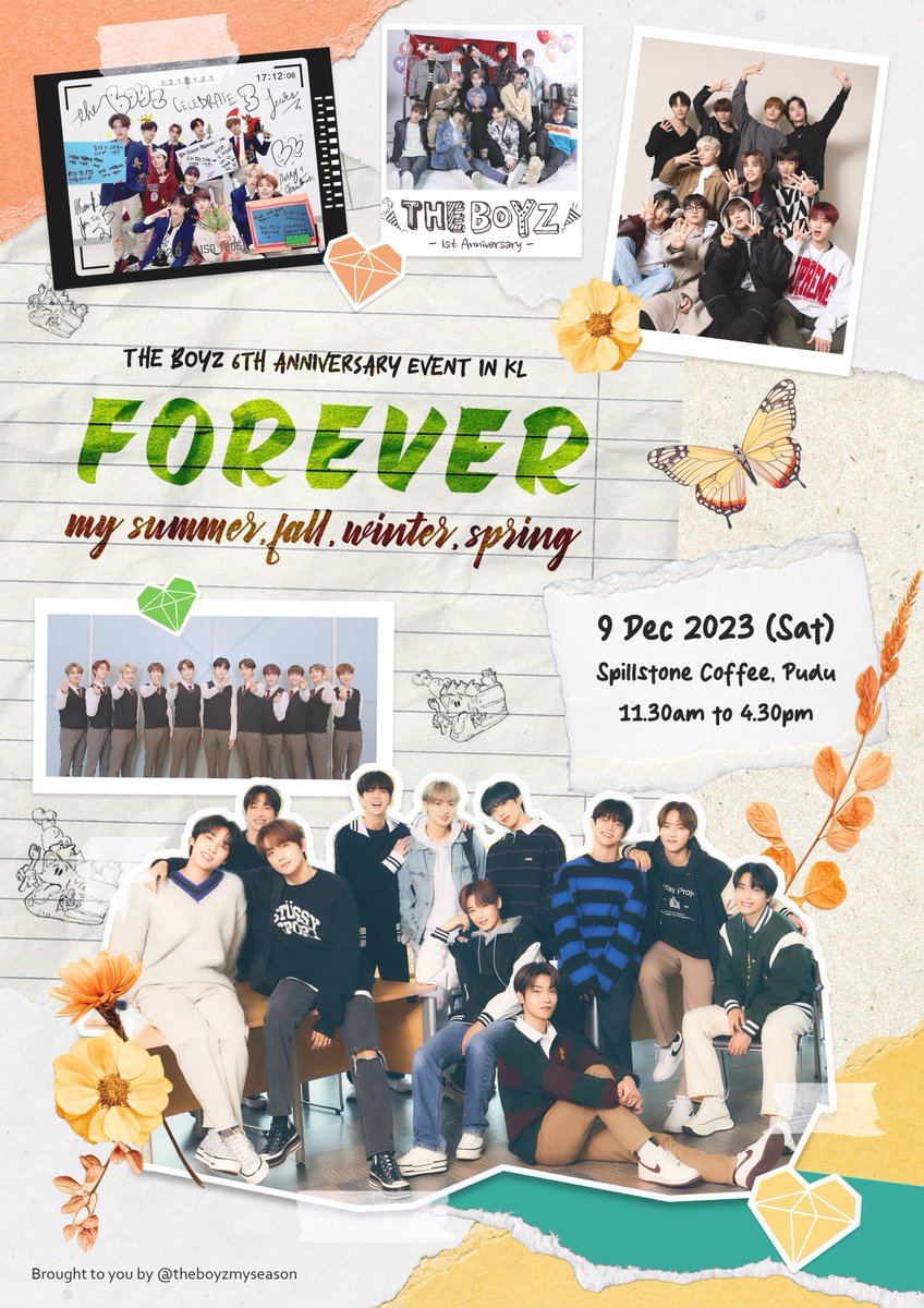 theboyzmyseason's tweet photo. 𝙏𝙃𝙀 𝘽𝙊𝙔𝙕 6𝙏𝙃 𝘼𝙉𝙉𝙄𝙑𝙀𝙍𝙎𝘼𝙍𝙔 𝘾𝙐𝙋𝙎𝙇𝙀𝙀𝙑𝙀 𝙀𝙑𝙀𝙉𝙏 

ੈ♡˳ Recollection to Memory Lane ੈ♡˳

📍Spilllstone Coffee 
📅 09/12/2023 (Saturday)
⏰ 11:30 AM - 4:30 PM
👗 Dresscode: sage green &amp; peach 

#4EverMYSeason #6reamLikeYearswithTBZ
#THEBOYZ #더보이즈 https://t.co/aYsUmXyCQT