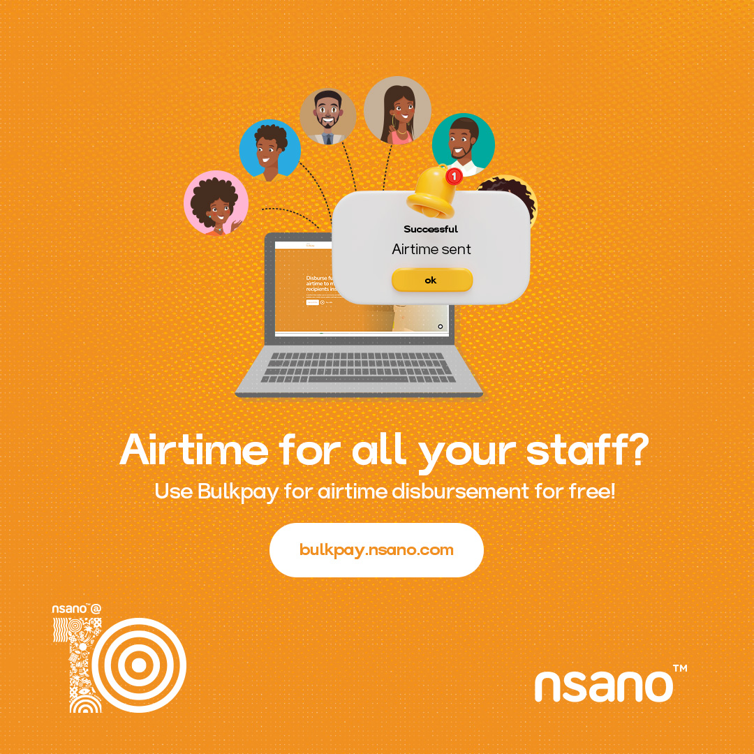nsanoafrica's tweet photo. Want to give your amazing team free airtime anytime they hit a target? We've got you!
Bulkpay empowers you to send airtime to multiple recipients at once.

#Bulkpay #DisbursementPlatform #MassPayouts #Seamlesspayments #Scheduledpayments https://t.co/Hu4o9a0aa0