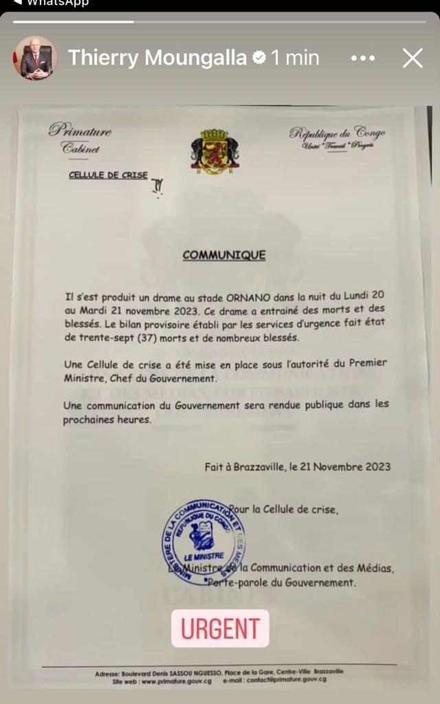 Le communiqué officiel du #CongoGouvernement.