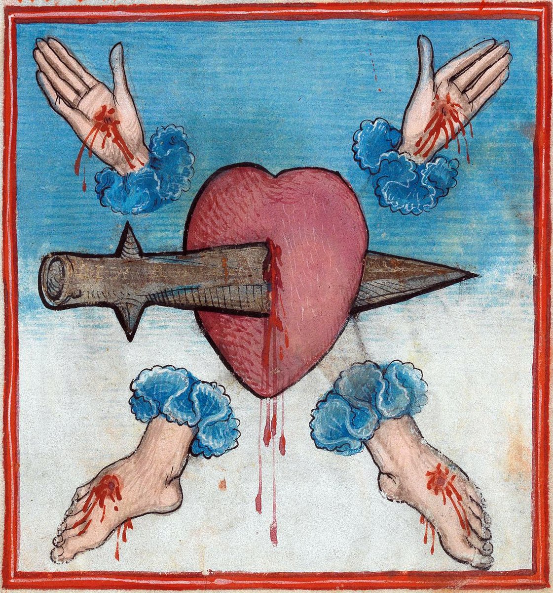 Five Wounds, prayer book, Upper Swabia 1476 Stuttgart, Württembergische Landesbibliothek, Cod.brev.12, fol. 11r