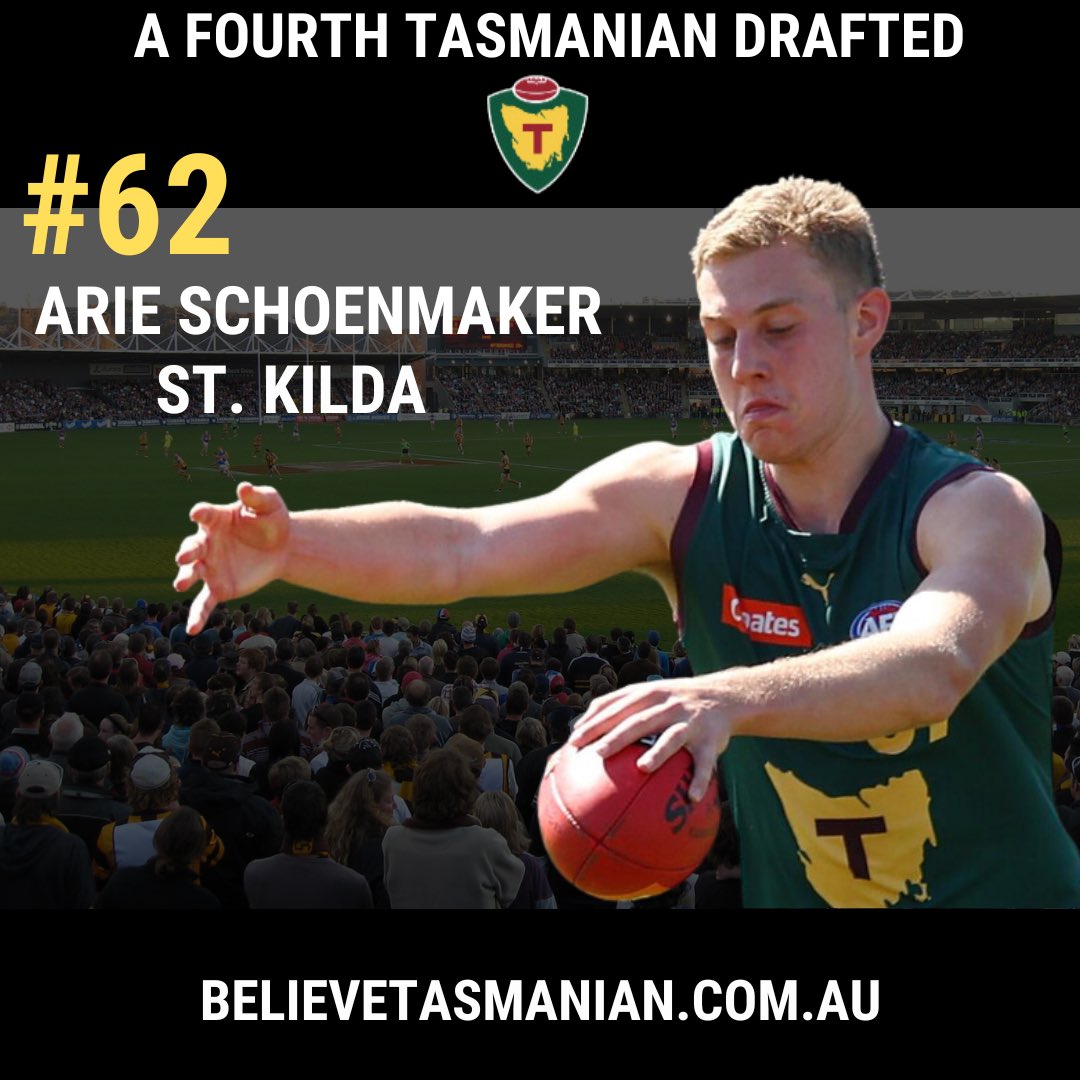 It’s now a fab four of draftees for Tassie and hopefully a few more in the rookie draft tomorrow. Congrats Arie, who continues the rich tradition of Tasmanians at the Saints.