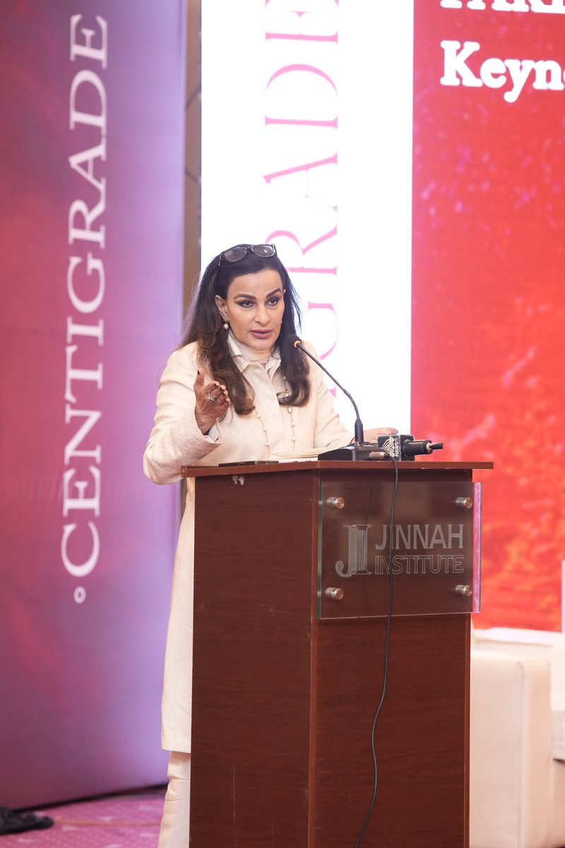 JinnahInstitute's tweet photo. #HappeningNow
Highlighting our #Centigradeconference, Senator @sherryrehman , former Federal Minister for Climate Change, presenting her keynote address.
#climatefinance #climateadaptation #climateresilience https://t.co/EIFGzpjbFj