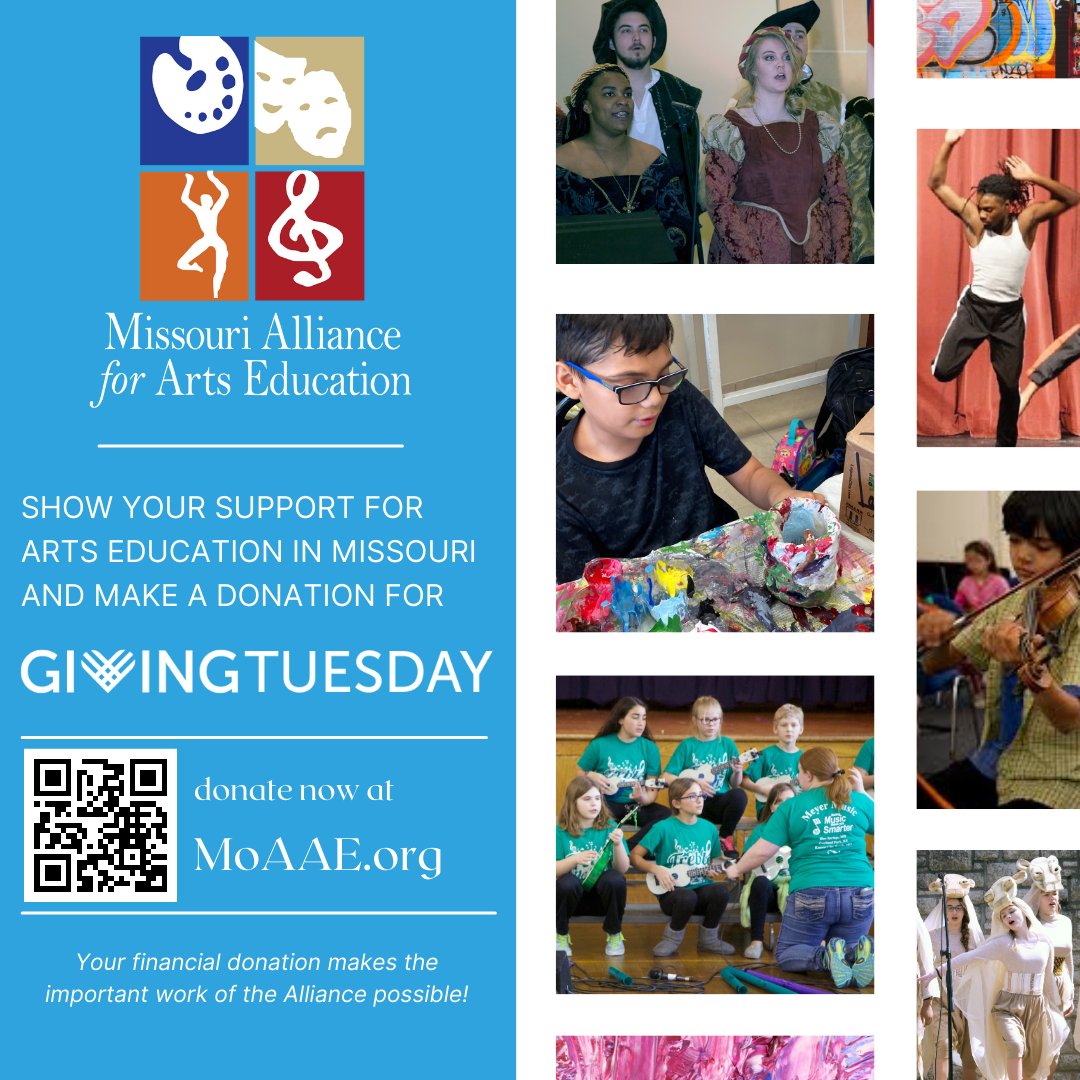 MOArtsEd's tweet photo. The Alliance works to build a strong arts-education-friendly coalition in Missouri with our Allies. You can help! Make a $25 donation now in support of Giving Tuesday.

#MOArtsEd #GivingTuesday2023 https://t.co/uveHQvbnpJ