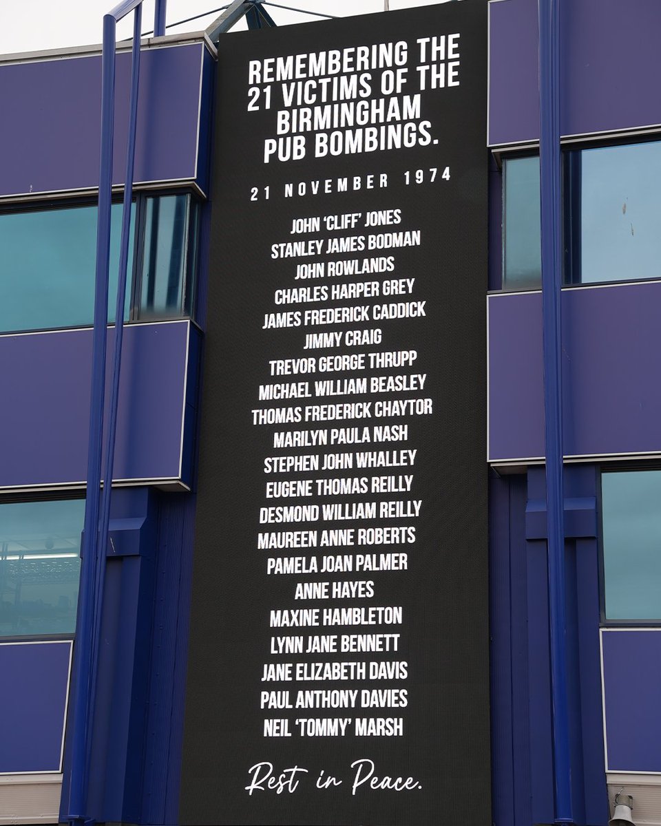 BCFC's tweet photo. Remembering the 21 victims of the 1974 Birmingham Pub Bombings. Rest in Peace. https://t.co/sXiJcTBY2l