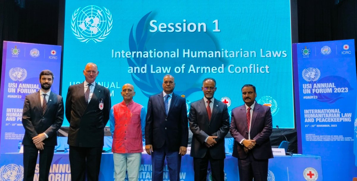 USIofIndia's tweet photo. Mr @kediromarICRC , Head of Regional Delegation, @ICRC_nd spoke at the USI Annual UN Forum 2023. He highlighted the world's current challenges to global peace, marked by over 100 national and international conflicts globally. 1/7

#UAUF23 #IHL #ICRC #HumanitarianLaw https://t.co/KJg4ttD165
