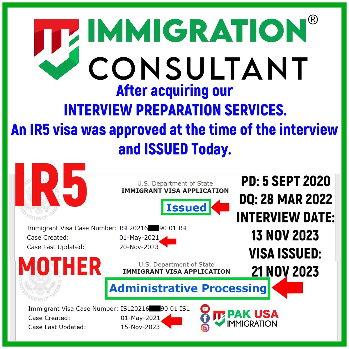 PakUSAImmigrant's tweet photo. IR FAMILY VISAS ISSUED: IR1 SPOUSE VISA AND IR5 PARENTS VISAS #usimmigration #PakUSAImmigration #MJImmigrationConsultant #F2A #IR1 #CR1 #IR5 #PakUSImmigration #USVisa #USCIS #NVC #immigrationconsultant #US #USA #pakusat75 #cr1visa #Immigration #pakusaat75 #ImmigrationExperts https://t.co/U5B6EsIQwZ