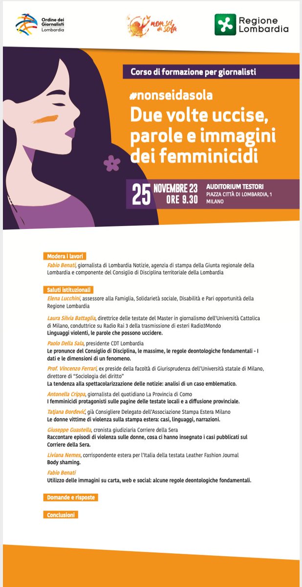 Il 25 di novembre parleremo come le donne, le vittime di violenza diventano le vittime per la seconda volta, grazie ai 'maestri' di cronaca nera. 

#regionelombardia #vittime #donne #violenza #corso #giornalisti