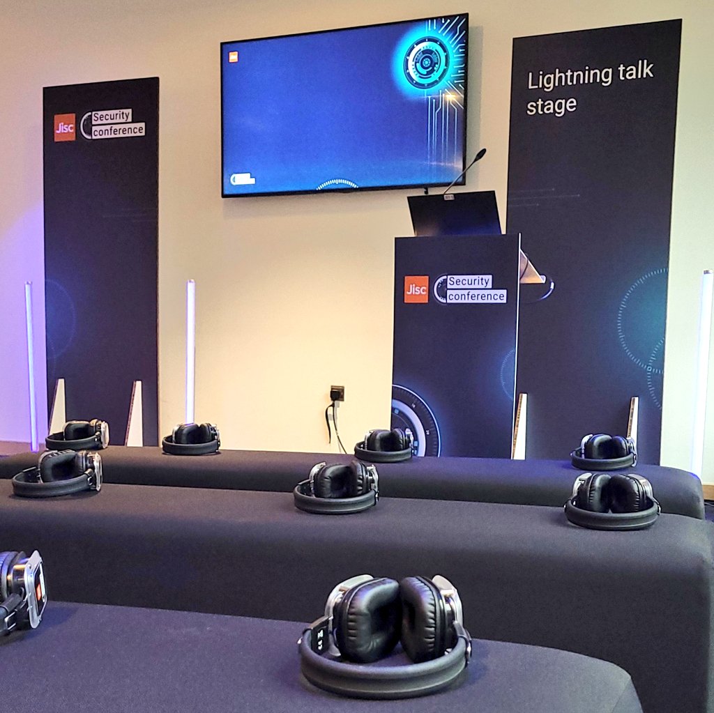 Jisc's tweet photo. The calm before the (lightning) storm... β‘ Make sure to check out our lightning talks during the breaks at #JiscSec https://t.co/4GBRIPzOaC
