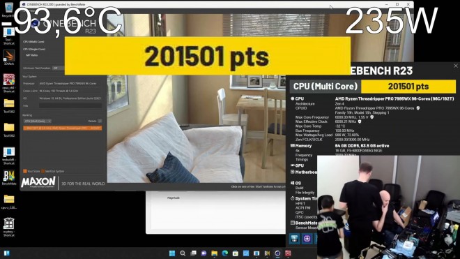 cowcotland's tweet image. #Threadripper Pro #7995WX : Plus de 200 000 points dans Cinebench R23, en consommant 1600 watts... dlvr.it/Sz6VR6