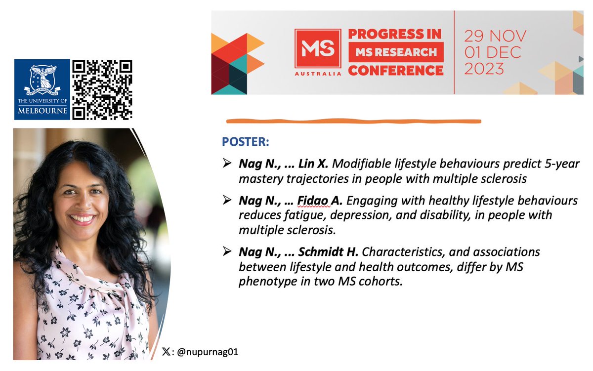 Looking forward to seeing you at MS Research Conference 2023 in sunny Perth, WA.
Posters #44-46. Welcoming questions, feedback, & collaboration. Let's connect!
#MSResearch #multiplesclerosis #epidemiology #publichealth #lifestylemedicine #preventionbetterthancure #selfcare