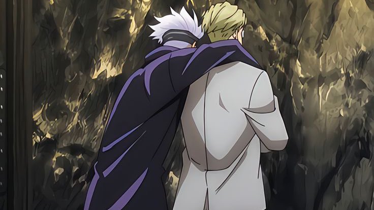 Caroline20BB's tweet photo. Now I know where Megumi picked up this habit from. 

He’s seen Gojo behave as if someone’s gonna steal Nanami from him since he was a boy and now he’s the same way with Yuji. https://t.co/LQ6fKWrNN9