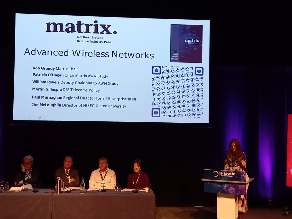 InvestNI_Europe's tweet image. It was great to have Jayne Brady, @HeadNICS at today&apos;s @ukspaceconf to launch the @MATRIX_NI Advanced Wireless Networks report.

The report highlights #NorthernIreland&apos;s position regarding Advanced Wireless Networks.

#UKSC2023