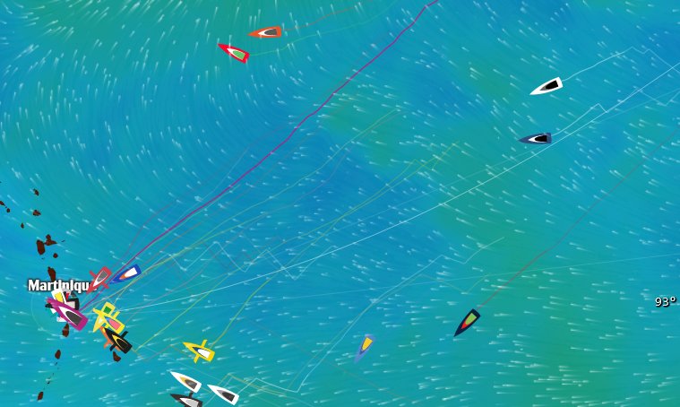 Presque le moitié des #ClassImoca sont arrivés à bon port alors que les conditions météo les ont fait partir en dernier. 
Les autres suivent #TransatJacquesVabre #RouteDuCafe 
C'est là que l'on prend conscience de la rapidité des différents bateau.