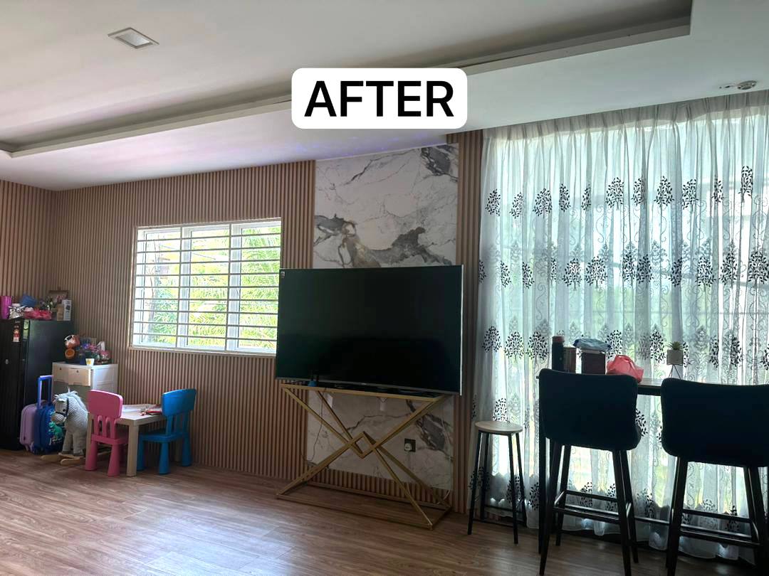 valoobuy's tweet photo. Combination wall panel marble &amp; fluted wall. DIY sendiri je dekat rumah yang penting jimat dan puas hati! https://t.co/g8OIJjGypU