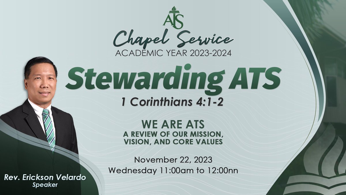 atsph's tweet photo. Happening tomorrow! Join us! https://t.co/BUu1I2ZL9l

#ATStayo #Maiinlovekadito #WeAreATS #ChapelService https://t.co/inv6gvIskY