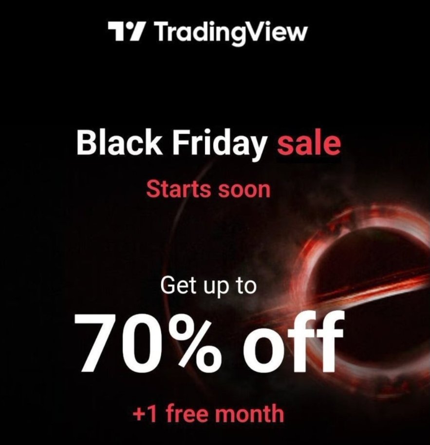 saurabh_Charts's tweet photo. Giveaway! As a part of their black Friday sale 
@in_tradingview 
 is letting me give away 1 yearly Premium subscription.

 1 Premium 
(12 months validity).

Retweet and follow.

Winners will be declared on 25th Nov. https://t.co/uUloaBbYFb