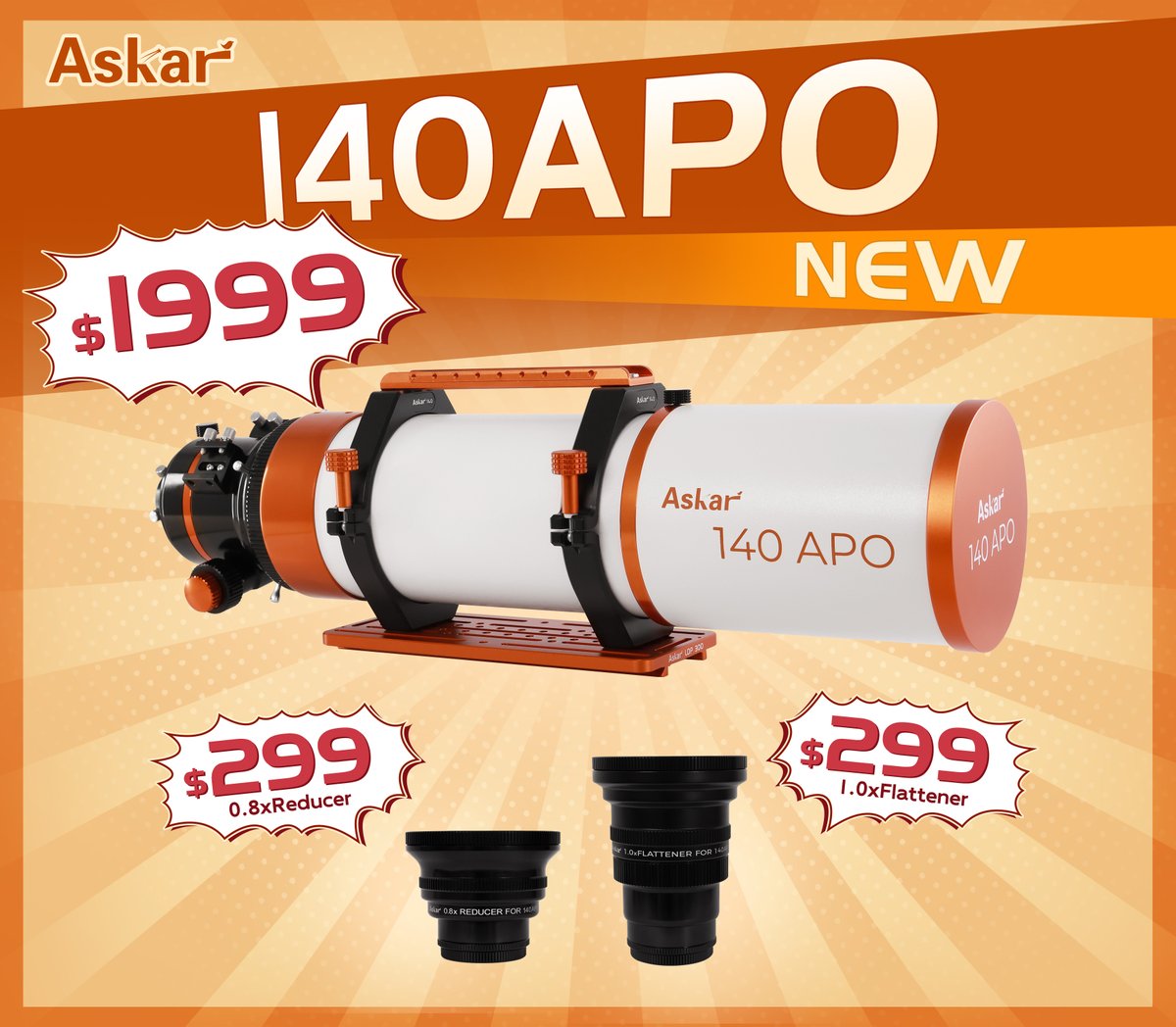 SharpstarOptics's tweet photo. Not a deposit, but full payment!🔥
The retail price of Askar 140APO is $1999!
The reducer and flattener are $299 per piece!
Click here for more information:
https://t.co/5GsOfE6hru
#Telescope #Astrograph #140APO https://t.co/eK0uzw0vkI