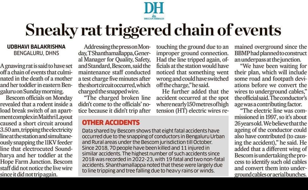 pprasanaa's tweet photo. "Rat Killed the women and kid" -
Finally the comprehensive investigation report is out from the @INCKarnataka led @governmentofkar @siddaramaiah that tragically killed a 23 yo and her kid in Hopefarm, Kadugudi limits.
Sad state of affairs thanks to Freebies.
#FailedFreebie https://t.co/KtqKOq314L